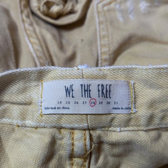 Free People Jean Shorts 28 Womens Yellow Frayed Mini Boyfriend Button Fly - Picture 7 of 9